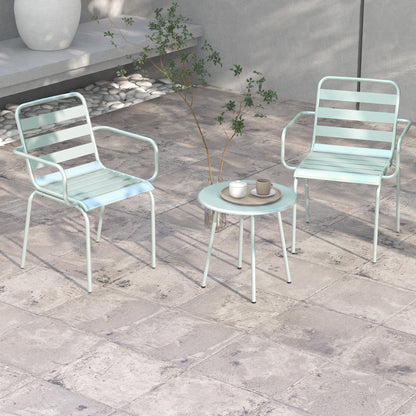 3 Piece Bistro Set Garden Furniture Set with 1 Coffee Table, 2 Stackable Chairs, Balcony Set, Seating Group for Balcony, Terrace, Steel, Green