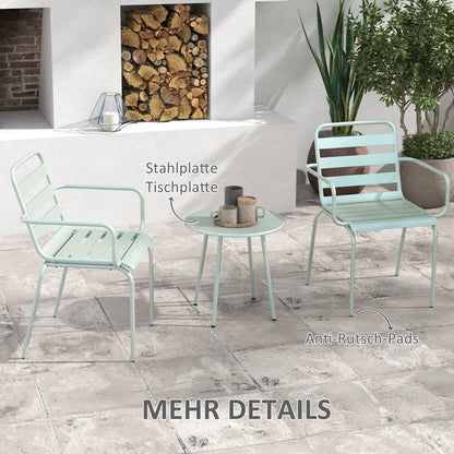 3 Piece Bistro Set Garden Furniture Set with 1 Coffee Table, 2 Stackable Chairs, Balcony Set, Seating Group for Balcony, Terrace, Steel, Green