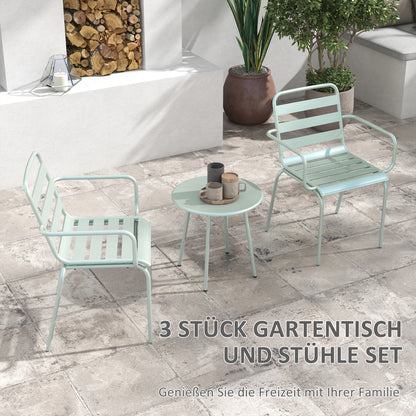 3 Piece Bistro Set Garden Furniture Set with 1 Coffee Table, 2 Stackable Chairs, Balcony Set, Seating Group for Balcony, Terrace, Steel, Green