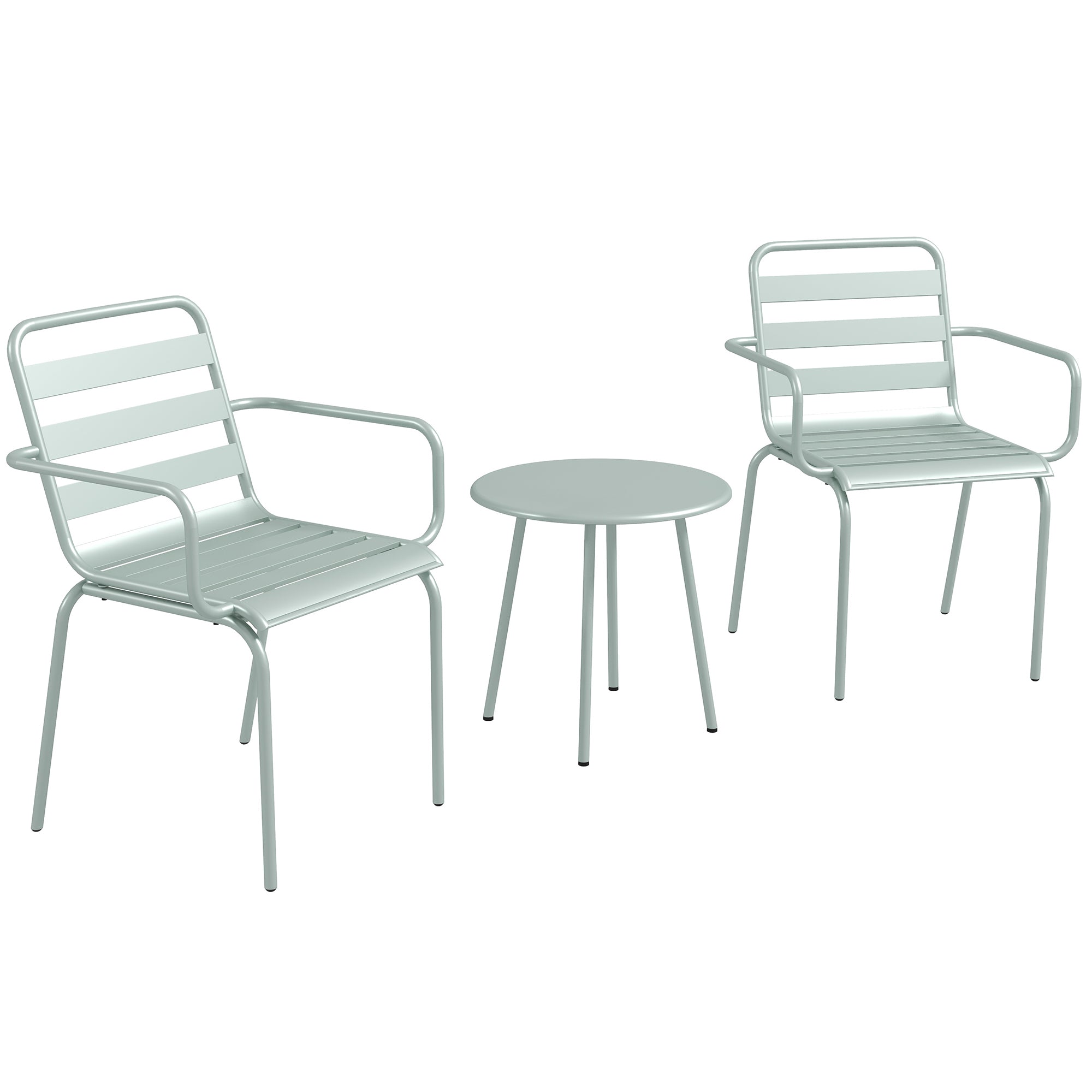 3 Piece Bistro Set Garden Furniture Set with 1 Coffee Table, 2 Stackable Chairs, Balcony Set, Seating Group for Balcony, Terrace, Steel, Green