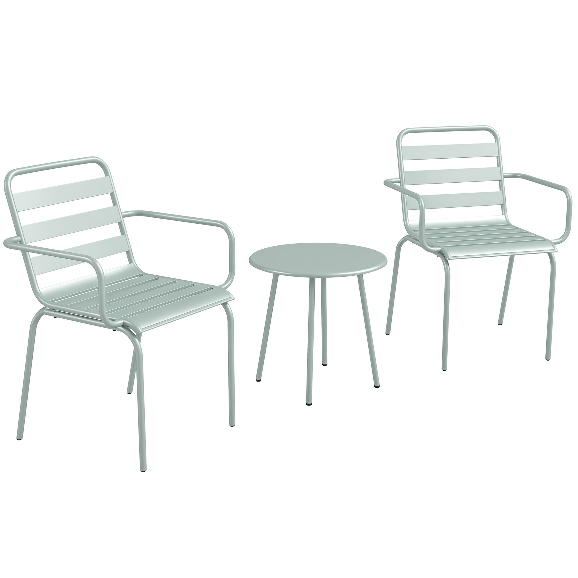 3 Piece Bistro Set Garden Furniture Set with 1 Coffee Table, 2 Stackable Chairs, Balcony Set, Seating Group for Balcony, Terrace, Steel, Green