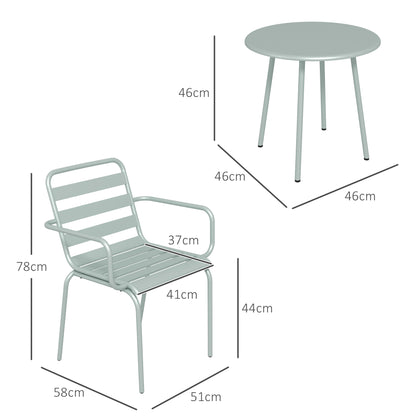 3 Piece Bistro Set Garden Furniture Set with 1 Coffee Table, 2 Stackable Chairs, Balcony Set, Seating Group for Balcony, Terrace, Steel, Green