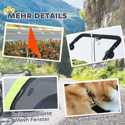 2-in-1 Dog Trailer, Bicycle Trailer for Dogs, Pet Wagon with Reflectors, Flag, Dog Bike Trailer Pet Buggy, Oxford Fabric, Green