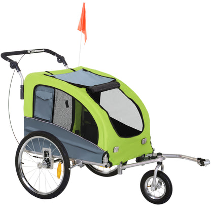 2-in-1 Dog Trailer, Bicycle Trailer for Dogs, Pet Wagon with Reflectors, Flag, Dog Bike Trailer Pet Buggy, Oxford Fabric, Green