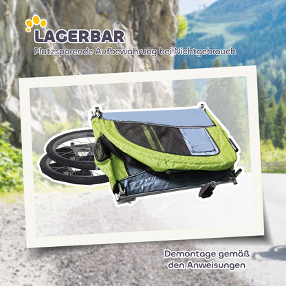 2-in-1 Dog Trailer, Bicycle Trailer for Dogs, Pet Wagon with Reflectors, Flag, Dog Bike Trailer Pet Buggy, Oxford Fabric, Green