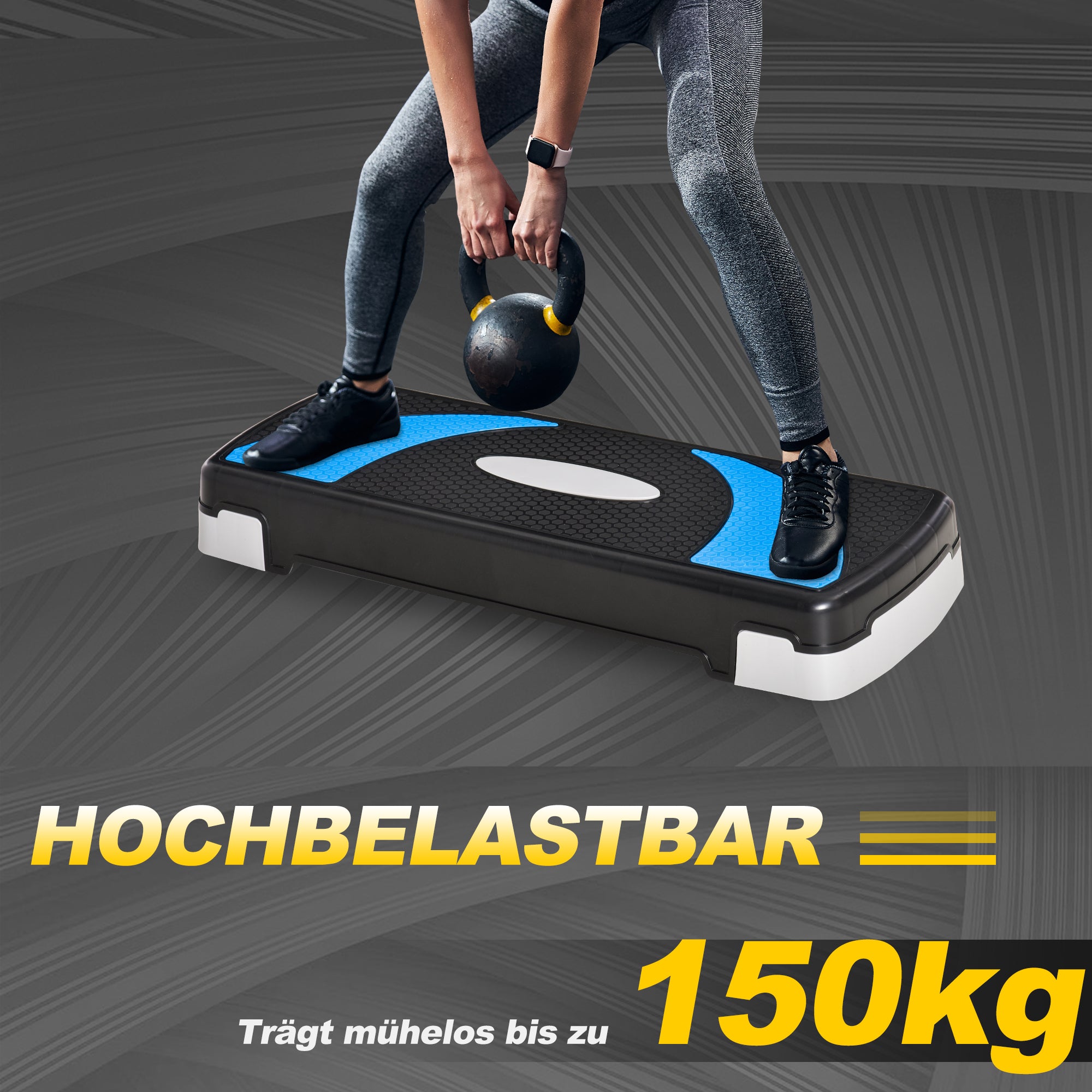 Adjustable Height Fitness Stepper with 3 Levels (10/15/20 cm) Non-Slip Step Bench Load Capacity up to 150 kg for Home Gym Blue