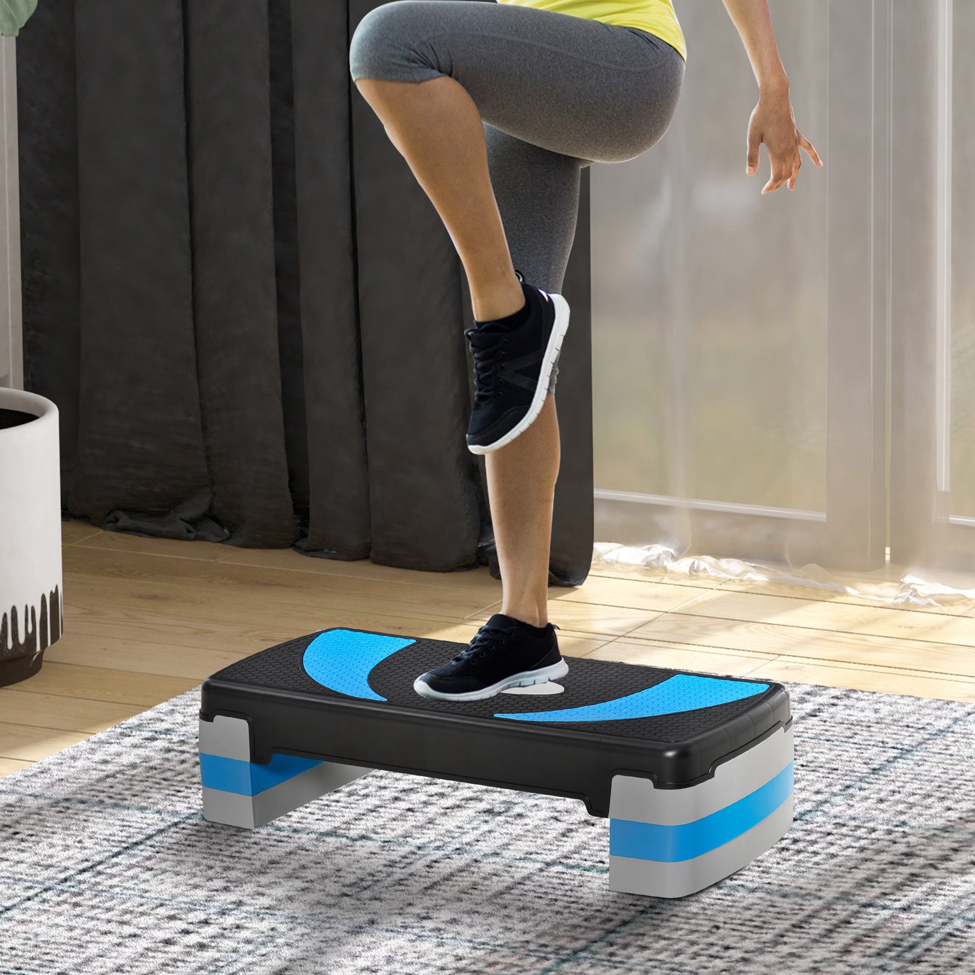 Adjustable Height Fitness Stepper with 3 Levels (10/15/20 cm) Non-Slip Step Bench Load Capacity up to 150 kg for Home Gym Blue