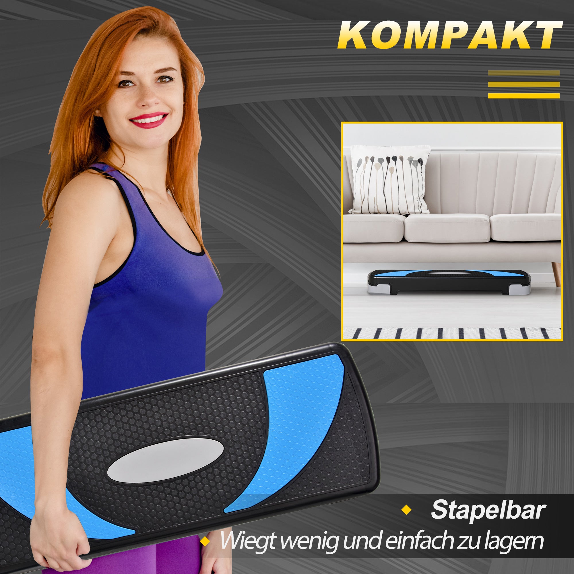 Adjustable Height Fitness Stepper with 3 Levels (10/15/20 cm) Non-Slip Step Bench Load Capacity up to 150 kg for Home Gym Blue