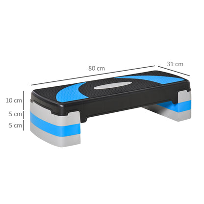 Adjustable Height Fitness Stepper with 3 Levels (10/15/20 cm) Non-Slip Step Bench Load Capacity up to 150 kg for Home Gym Blue