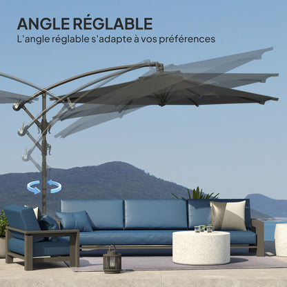 Foldable Octagonal Offset Garden Parasol with Cross Stand - 3m Diameter - Black
