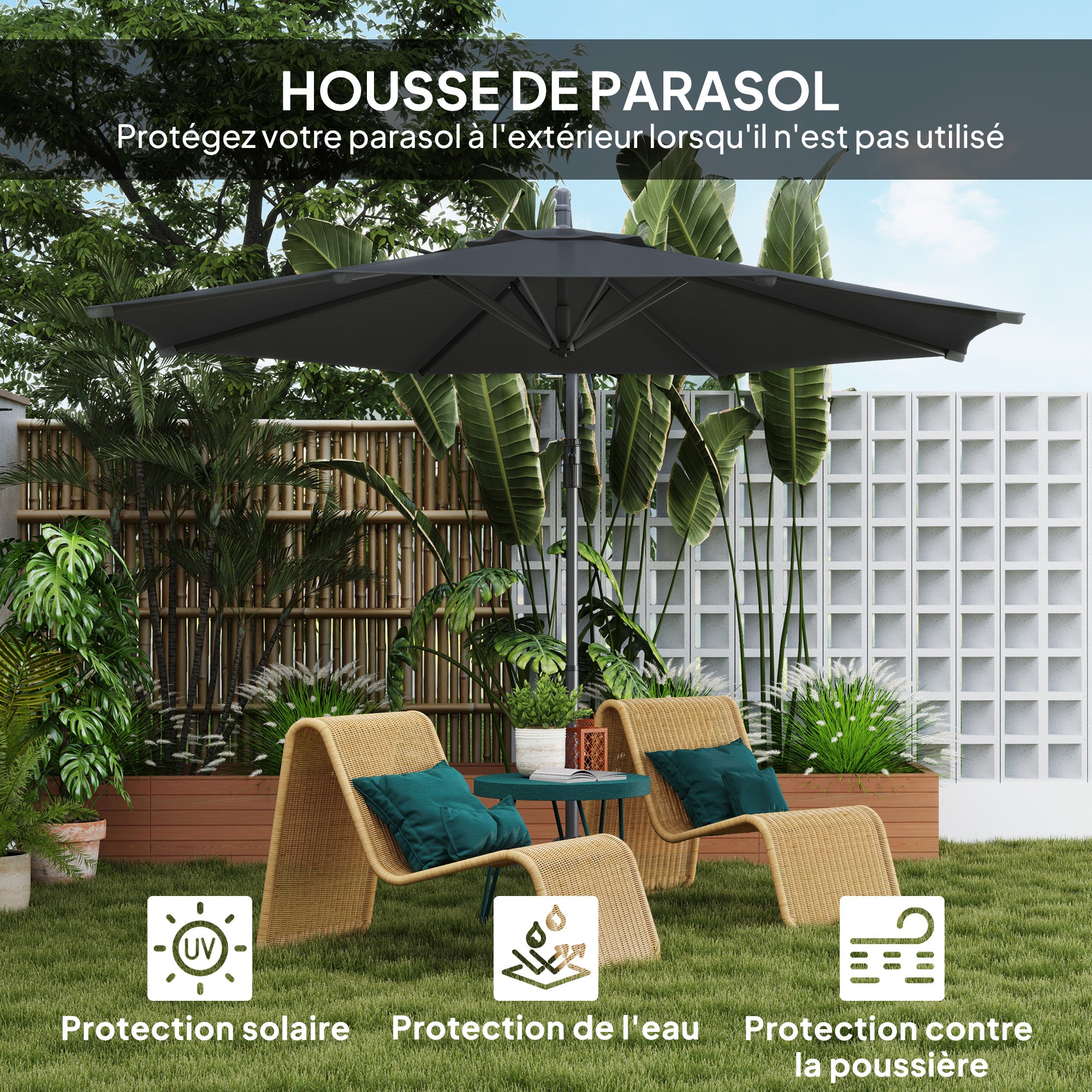 Foldable Octagonal Offset Garden Parasol with Cross Stand - 3m Diameter - Black