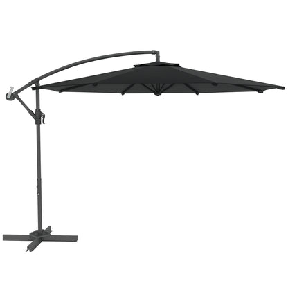 Foldable Octagonal Offset Garden Parasol with Cross Stand - 3m Diameter - Black