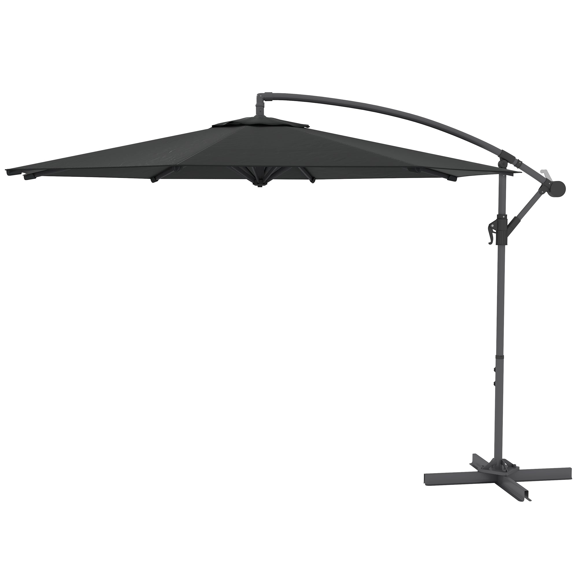 Foldable Octagonal Offset Garden Parasol with Cross Stand - 3m Diameter - Black