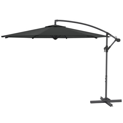 Foldable Octagonal Offset Garden Parasol with Cross Stand - 3m Diameter - Black