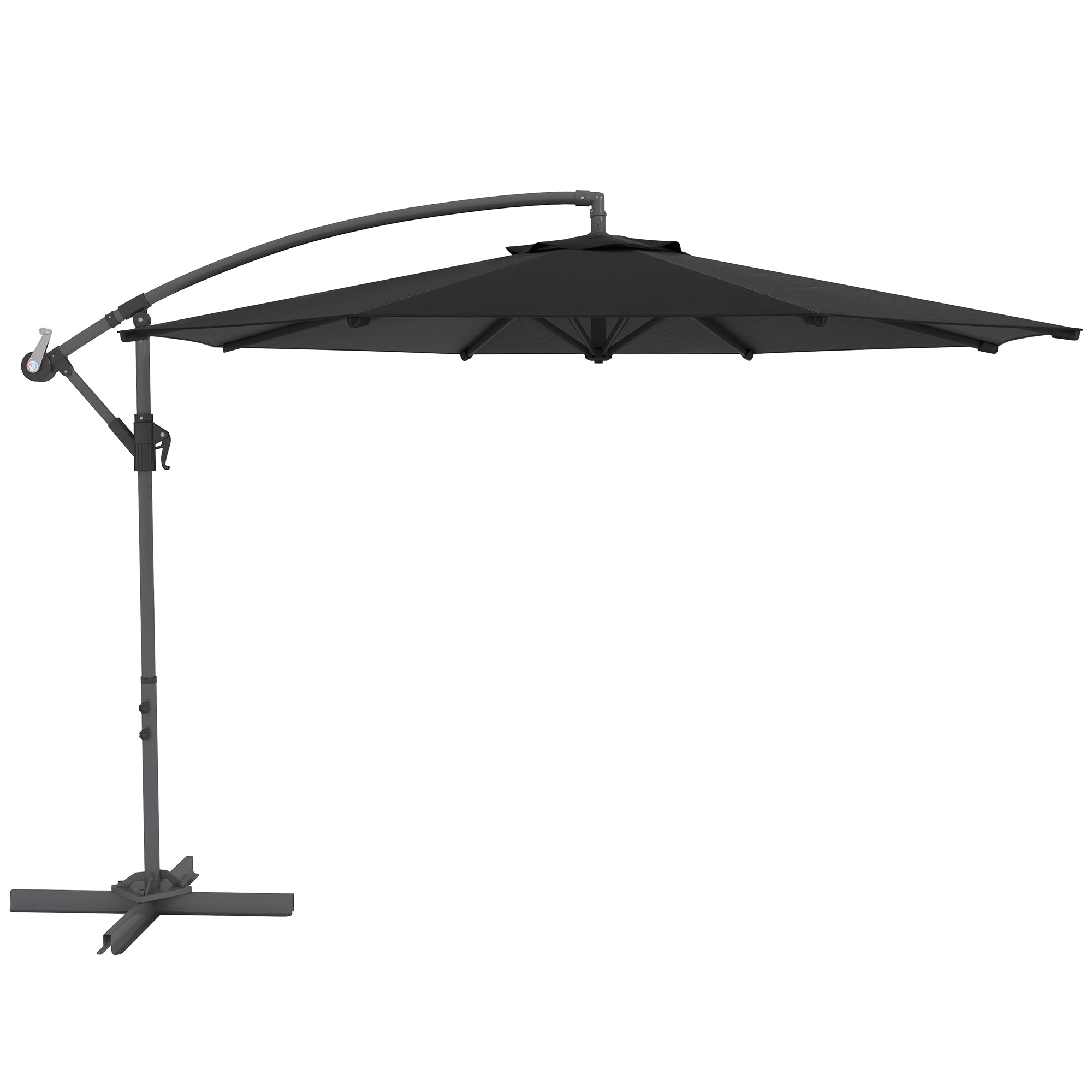 Foldable Octagonal Offset Garden Parasol with Cross Stand - 3m Diameter - Black