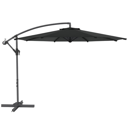 Foldable Octagonal Offset Garden Parasol with Cross Stand - 3m Diameter - Black