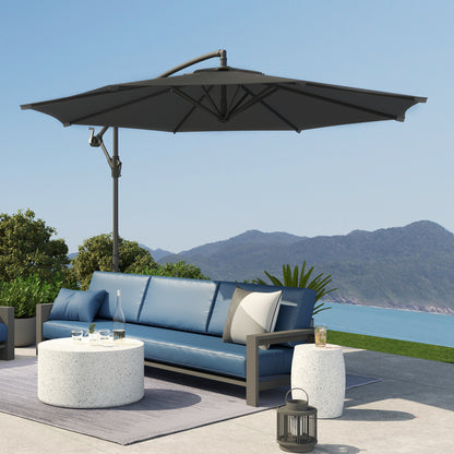 Foldable Octagonal Offset Garden Parasol with Cross Stand - 3m Diameter - Black