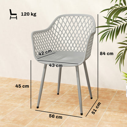 Set of 4 Outdoor Patio Chairs — Diamond Back, UV-Resistant PP Seats, Metal Legs, Gray