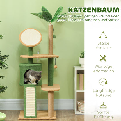 Cat Tree 139 cm Cat Scratching Post with Cat Cave, Play Ball, Cat Scratching Tree with Sisal Scratching Posts, for Cats up to 5 kg, Green