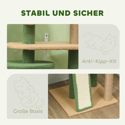 Cat Tree 139 cm Cat Scratching Post with Cat Cave, Play Ball, Cat Scratching Tree with Sisal Scratching Posts, for Cats up to 5 kg, Green