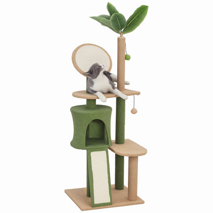 Cat Tree 139 cm Cat Scratching Post with Cat Cave, Play Ball, Cat Scratching Tree with Sisal Scratching Posts, for Cats up to 5 kg, Green