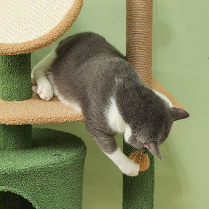 Cat Tree 139 cm Cat Scratching Post with Cat Cave, Play Ball, Cat Scratching Tree with Sisal Scratching Posts, for Cats up to 5 kg, Green