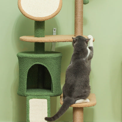 Cat Tree 139 cm Cat Scratching Post with Cat Cave, Play Ball, Cat Scratching Tree with Sisal Scratching Posts, for Cats up to 5 kg, Green