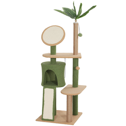 Cat Tree 139 cm Cat Scratching Post with Cat Cave, Play Ball, Cat Scratching Tree with Sisal Scratching Posts, for Cats up to 5 kg, Green