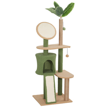 Cat Tree 139 cm Cat Scratching Post with Cat Cave, Play Ball, Cat Scratching Tree with Sisal Scratching Posts, for Cats up to 5 kg, Green