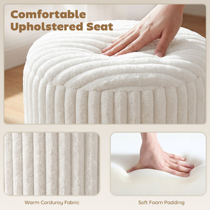 Storage Ottoman with Hidden Compartment — Round Ottoman with Reversible Multi-Function Lid, Marble-Effect Top, White Corduroy Upholstery, Modern Side Table for Living Room & Bedroom, 13.8 x 13.8 x 17.7 in (35 x 35 x 45 cm)