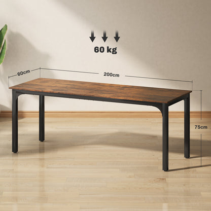 Computer Desk — Industrial-Style Steel Frame for Home Office/Bedroom, 200 x 60 x 75 cm (78.7 x 23.6 x 29.5 in), Rustic Brown
