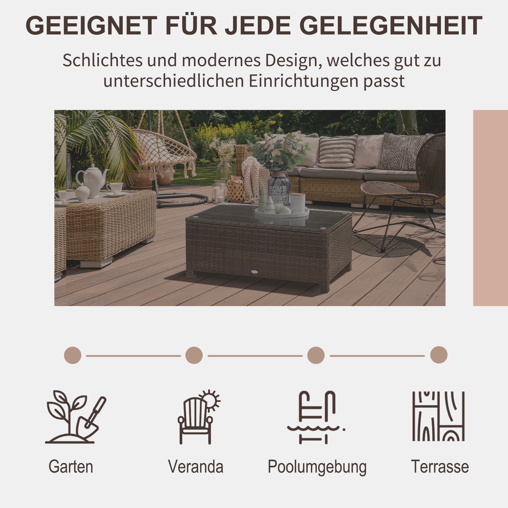 Garden Side Table Coffee Table Patio Table Poly Rattan Brown 85 x 50 x 39 cm