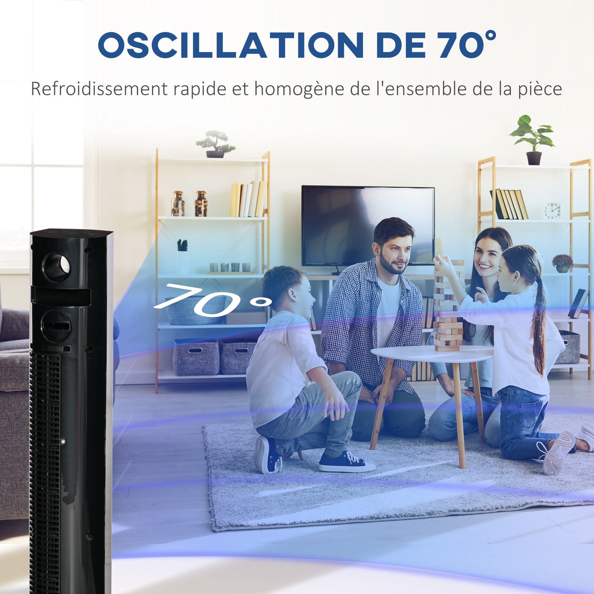 Quiet Tower Fan 45 W, Floor Fan for Bedroom 3 Modes 3 Speeds, Remote Control, 70° Oscillation, 12H Timer, LED Display, Suitable for Aromatherapy 96H cm Black