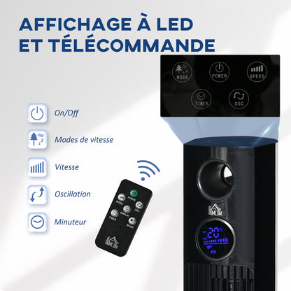 Quiet Tower Fan 45 W, Floor Fan for Bedroom 3 Modes 3 Speeds, Remote Control, 70° Oscillation, 12H Timer, LED Display, Suitable for Aromatherapy 96H cm Black