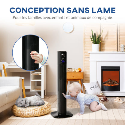 Quiet Tower Fan 45 W, Floor Fan for Bedroom 3 Modes 3 Speeds, Remote Control, 70° Oscillation, 12H Timer, LED Display, Suitable for Aromatherapy 96H cm Black