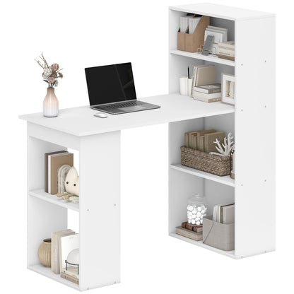 Computer Desk, Desk with Storage, 6 Open Compartments, Computer Table for Bedroom, Studio, 120 x 55 x 120 cm, White