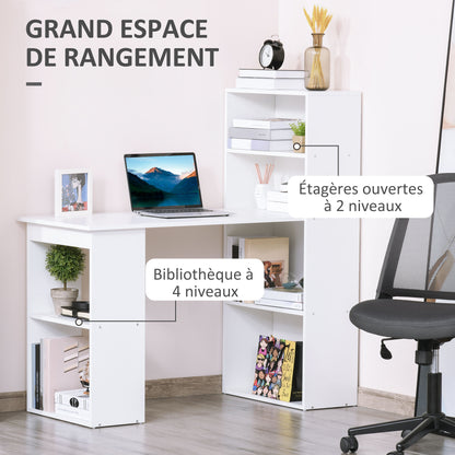 Computer Desk, Desk with Storage, 6 Open Compartments, Computer Table for Bedroom, Studio, 120 x 55 x 120 cm, White