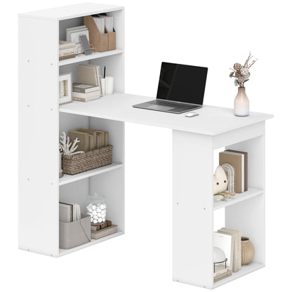 Computer Desk, Desk with Storage, 6 Open Compartments, Computer Table for Bedroom, Studio, 120 x 55 x 120 cm, White
