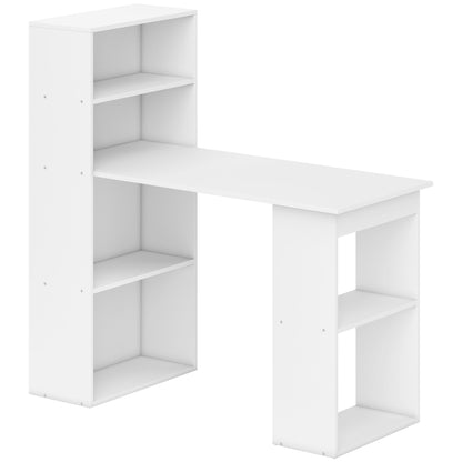 Computer Desk, Desk with Storage, 6 Open Compartments, Computer Table for Bedroom, Studio, 120 x 55 x 120 cm, White