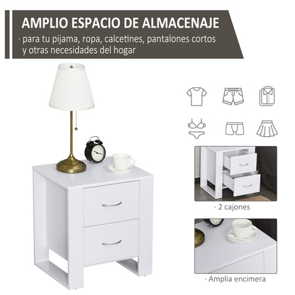 Nightstand with 2 Drawers Legs and Elevated Base for Bedroom Side Table for Living Room Modern Style 48x39x54 cm White