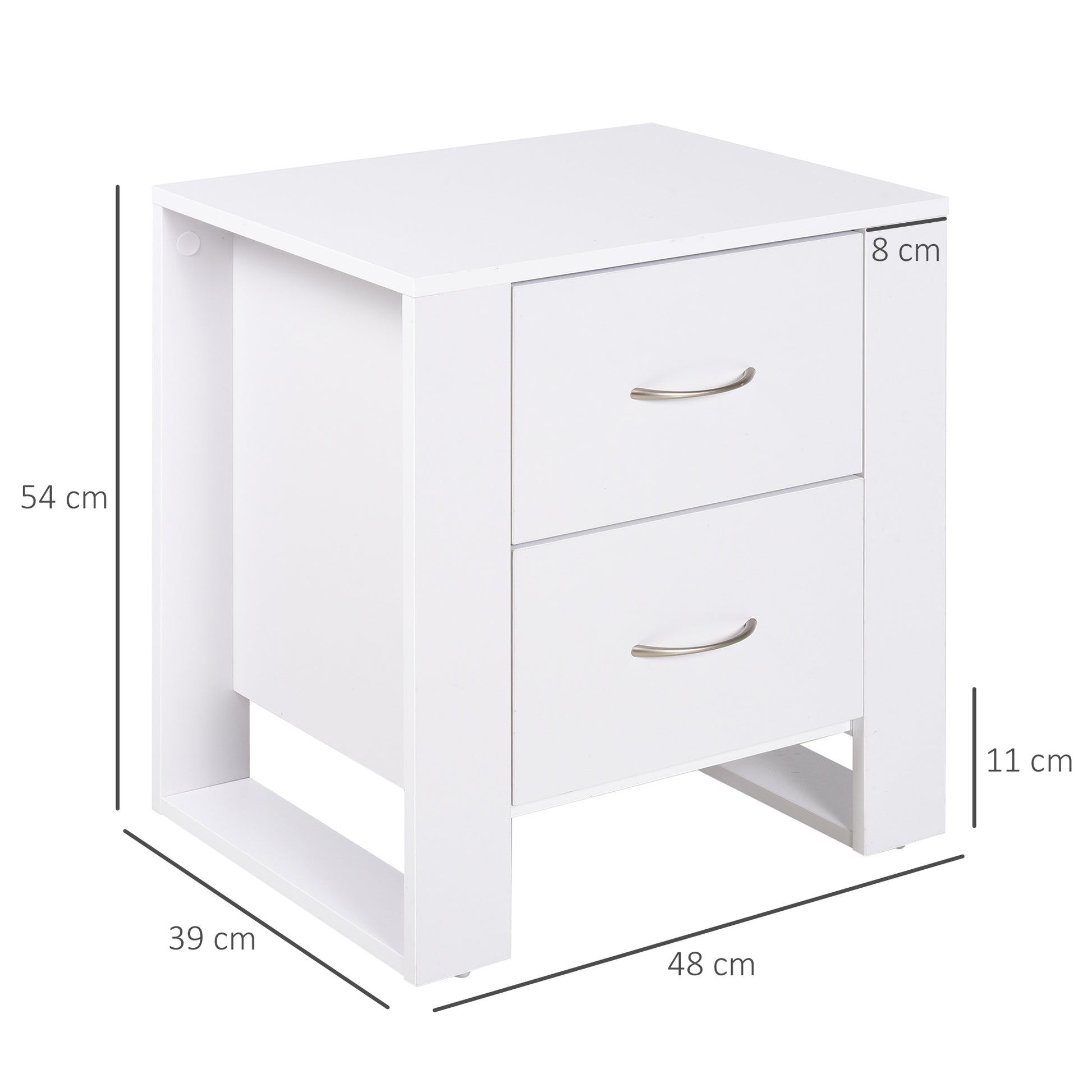 Nightstand with 2 Drawers Legs and Elevated Base for Bedroom Side Table for Living Room Modern Style 48x39x54 cm White