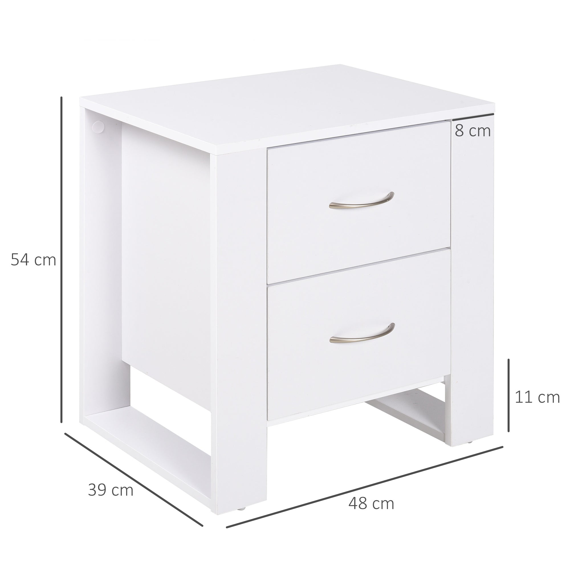 Nightstand with 2 Drawers Legs and Elevated Base for Bedroom Side Table for Living Room Modern Style 48x39x54 cm White