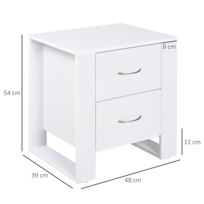 Nightstand with 2 Drawers Legs and Elevated Base for Bedroom Side Table for Living Room Modern Style 48x39x54 cm White