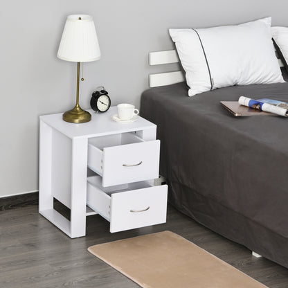 Nightstand with 2 Drawers Legs and Elevated Base for Bedroom Side Table for Living Room Modern Style 48x39x54 cm White