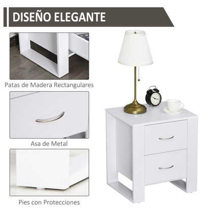 Nightstand with 2 Drawers Legs and Elevated Base for Bedroom Side Table for Living Room Modern Style 48x39x54 cm White