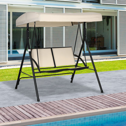 2-Seater Garden Swing with Adjustable Canopy and Texteline Seat, 140x118x162cm Beige
