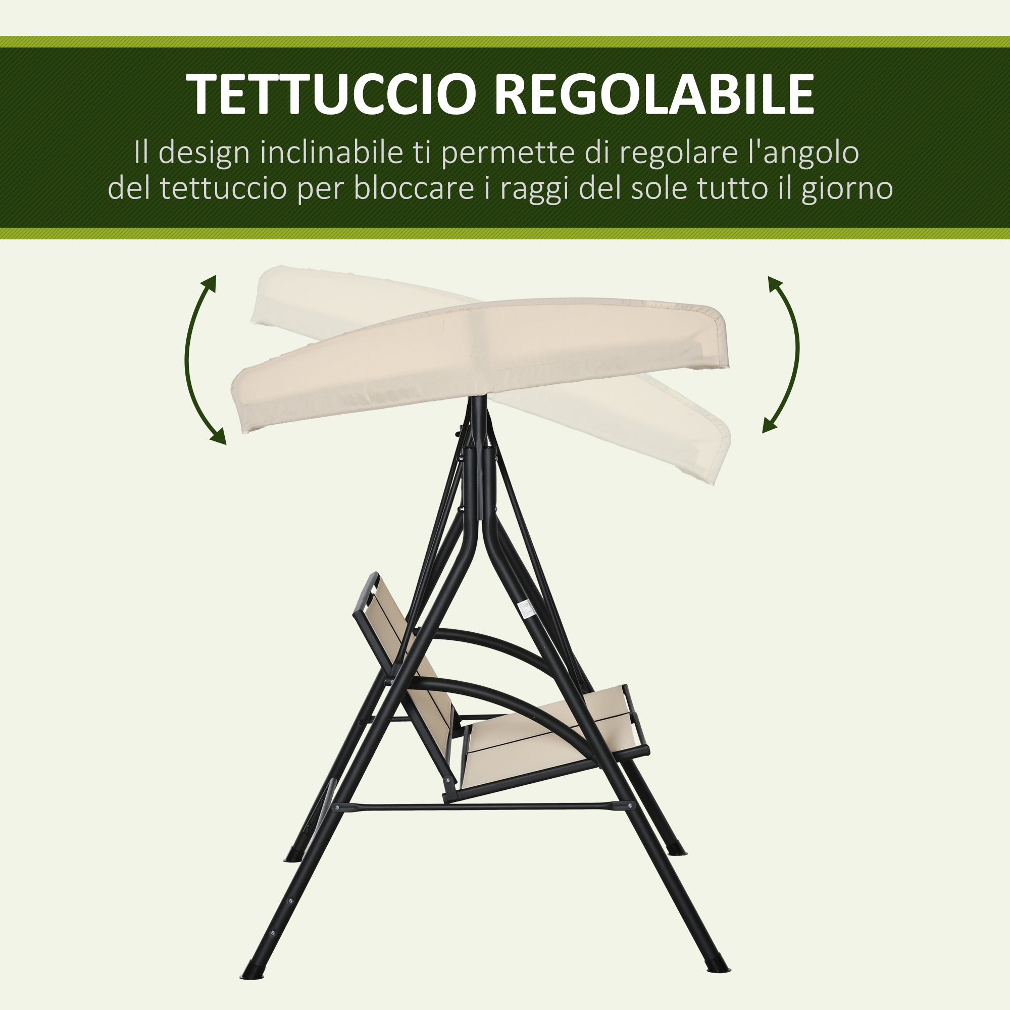 2-Seater Garden Swing with Adjustable Canopy and Texteline Seat, 140x118x162cm Beige