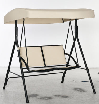 2-Seater Garden Swing with Adjustable Canopy and Texteline Seat, 140x118x162cm Beige