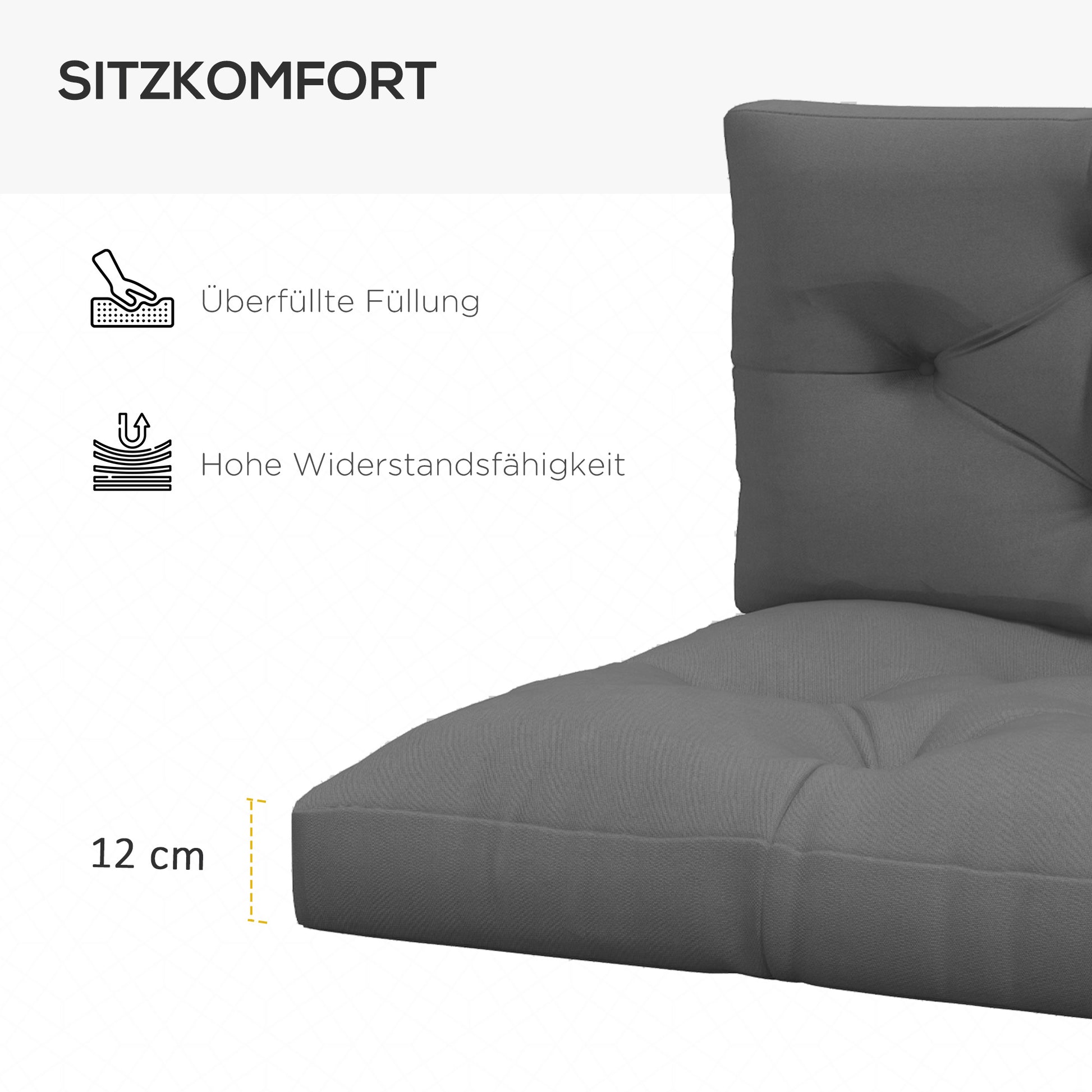 2 Seater Pallet Cushion 120cm x 80cm x 12cm Bench Cushion with UV Protection Seat Cushion Padding Water-Repellent Garden Bench Cushion for Pallet Sofa, Balcony Dark Grey