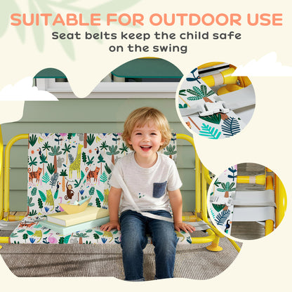 Kids' Patio Swing, 2-Seater Children's Swing with Adjustable Canopy, Safety Belts — Garden/Patio Swing Bench for Ages 3–6, Up to 132 lb, Green
